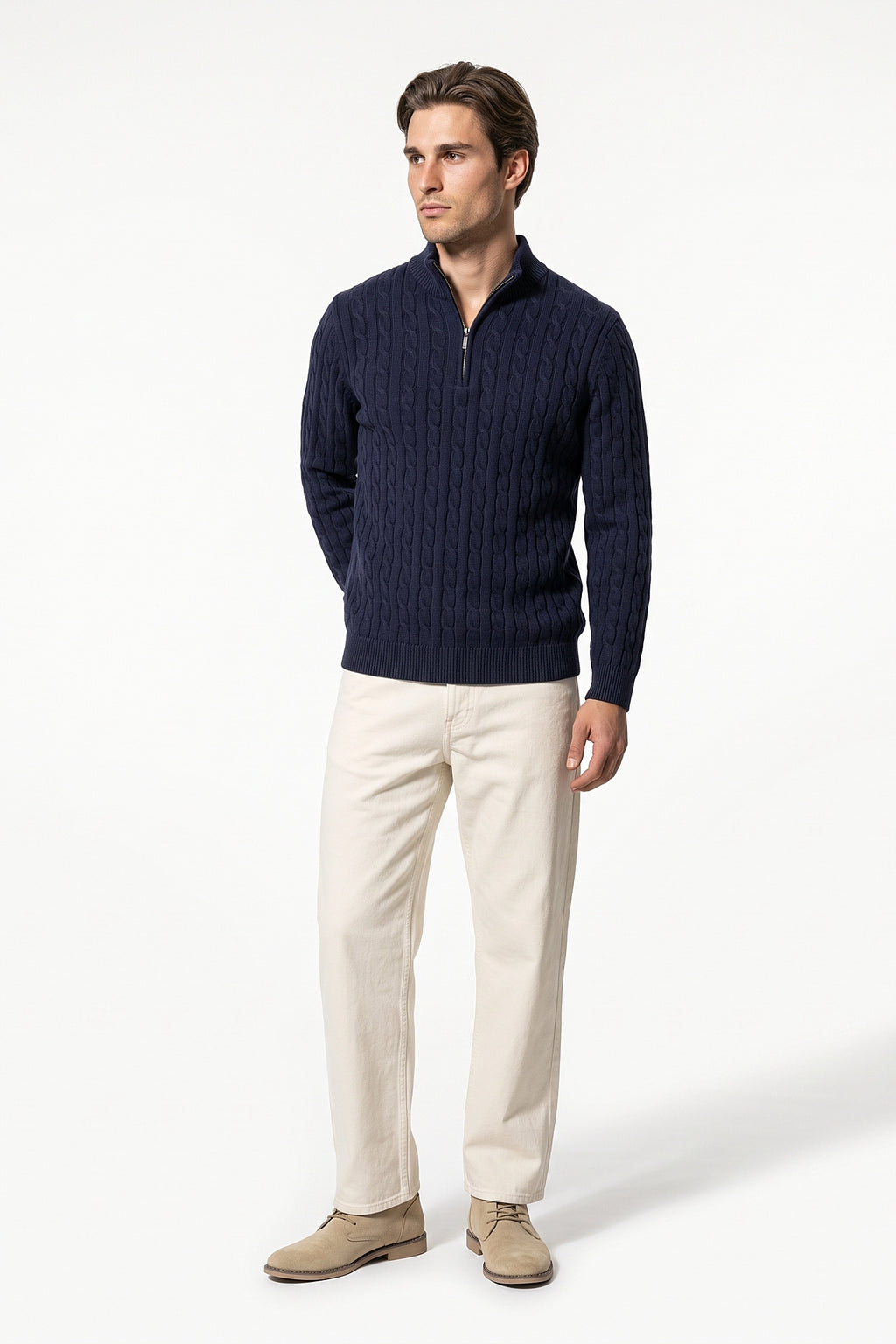 Men’s Winter Warm Quarter Zip Cable Knitted Jumper
