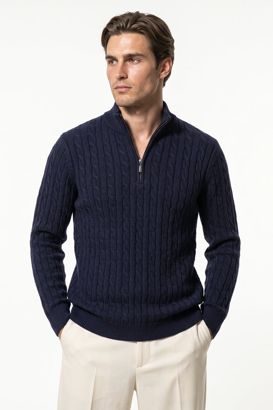 Men’s Winter Warm Quarter Zip Cable Knitted Jumper
