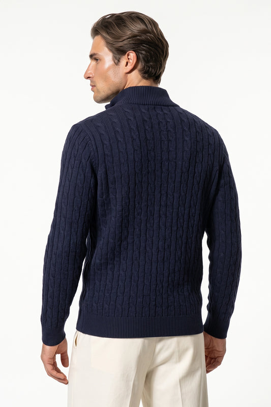 Men’s Winter Warm Quarter Zip Cable Knitted Jumper