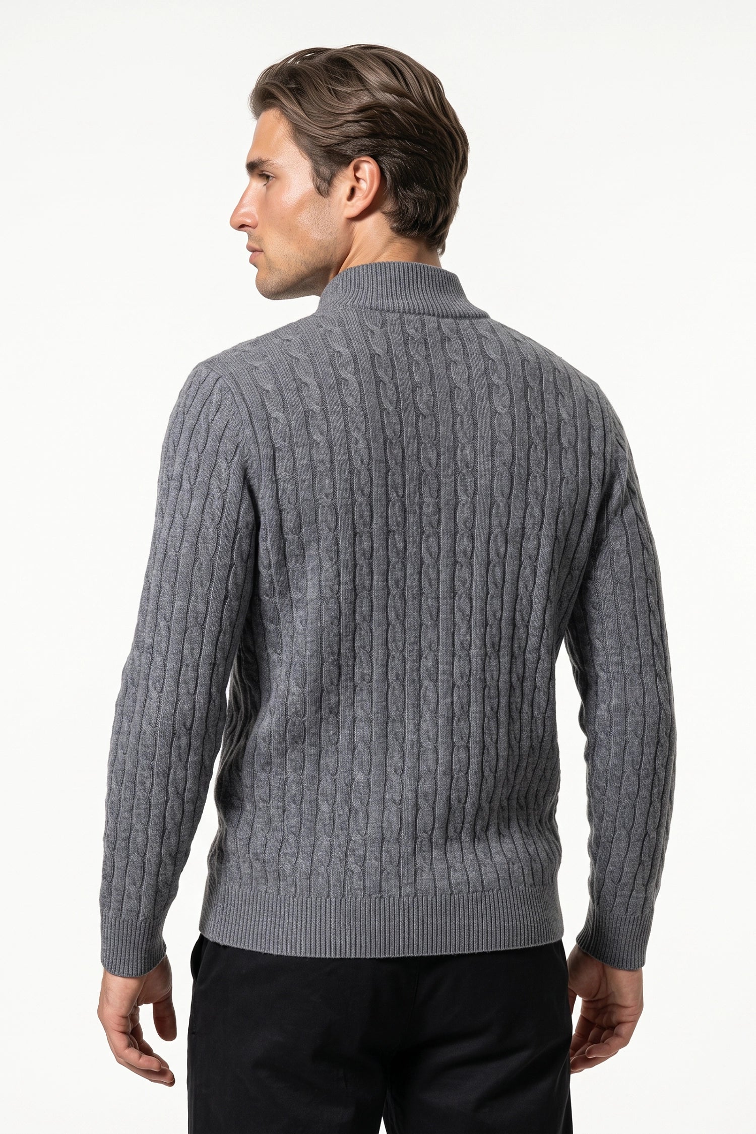 Men’s Winter Warm Quarter Zip Cable Knitted Jumper