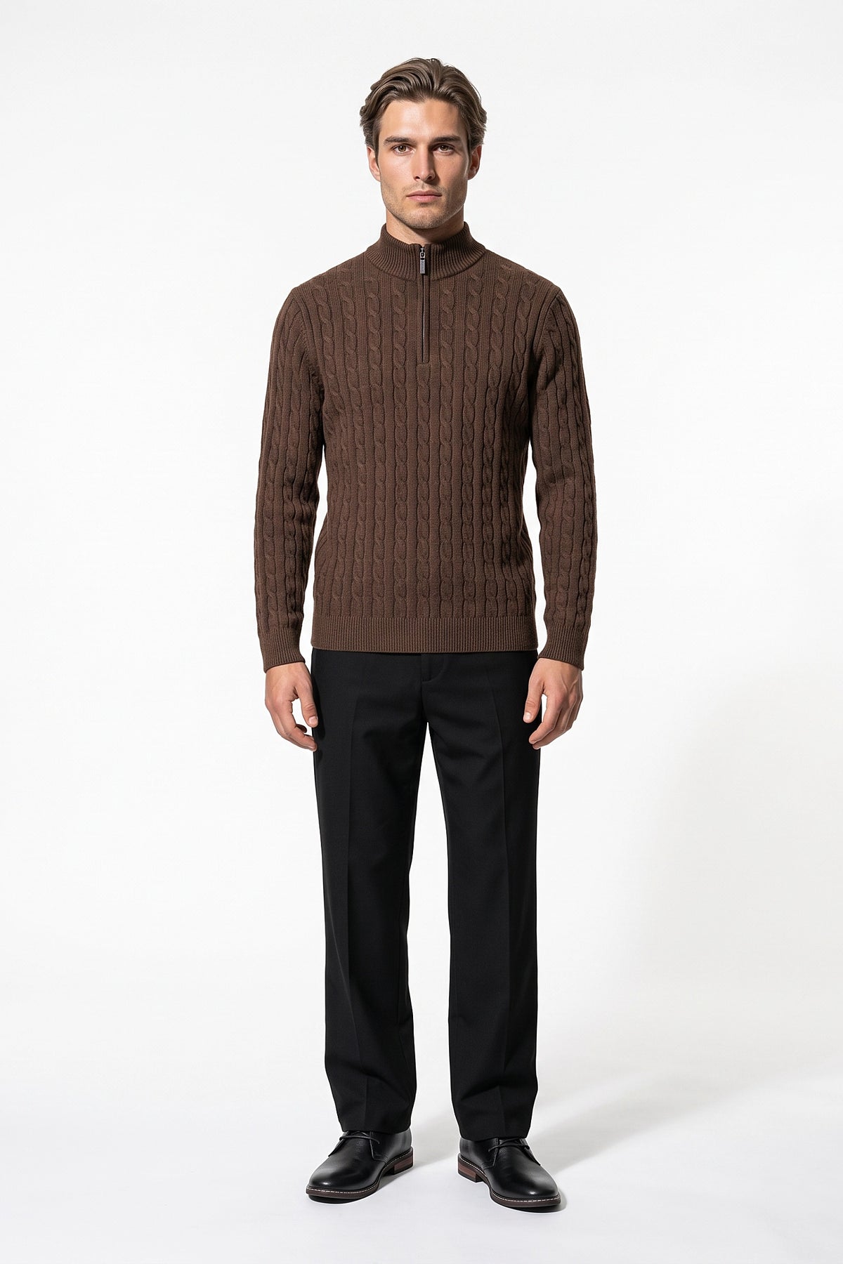 Men’s Winter Warm Quarter Zip Cable Knitted Jumper