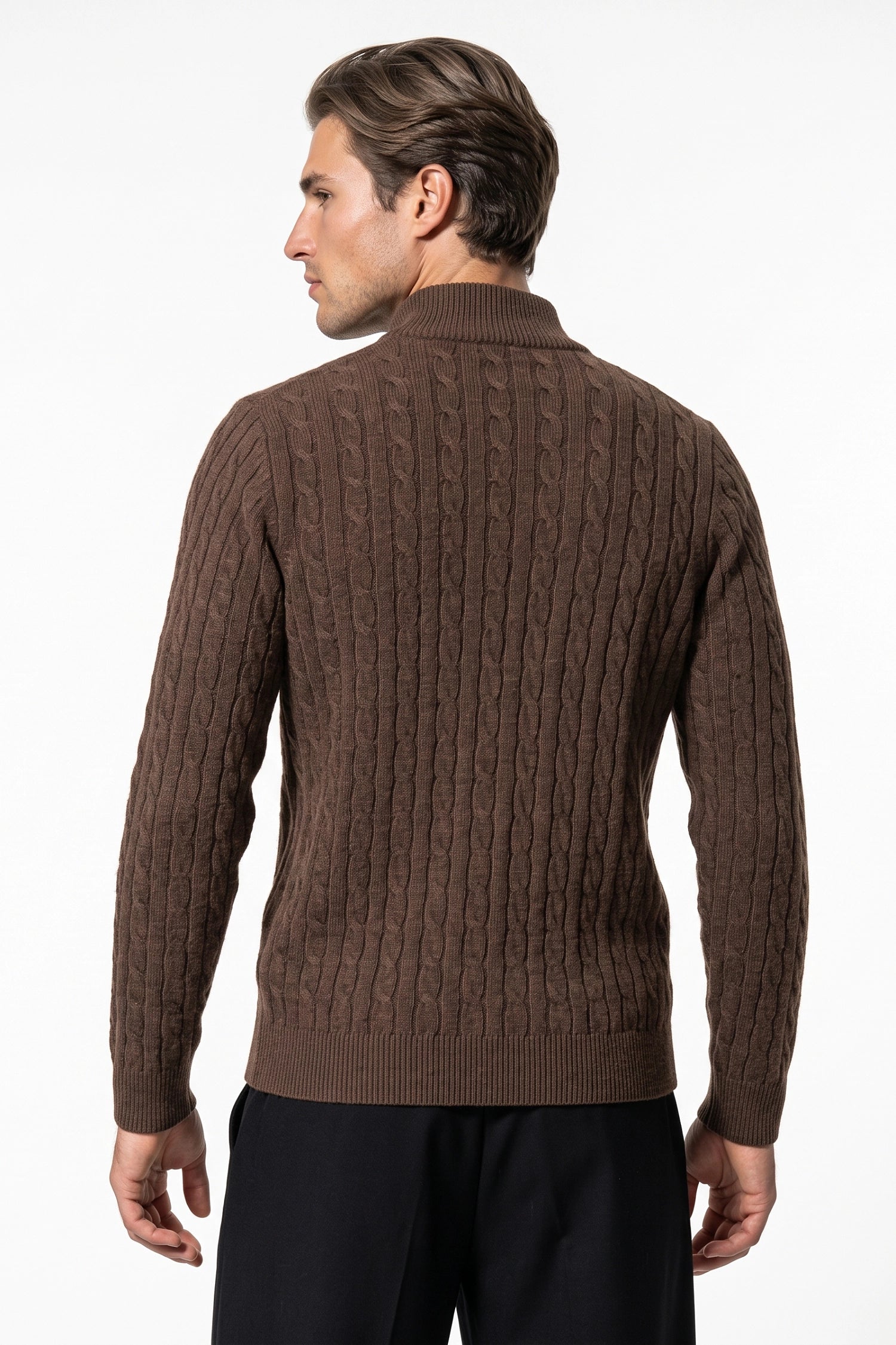 Men’s Winter Warm Quarter Zip Cable Knitted Jumper