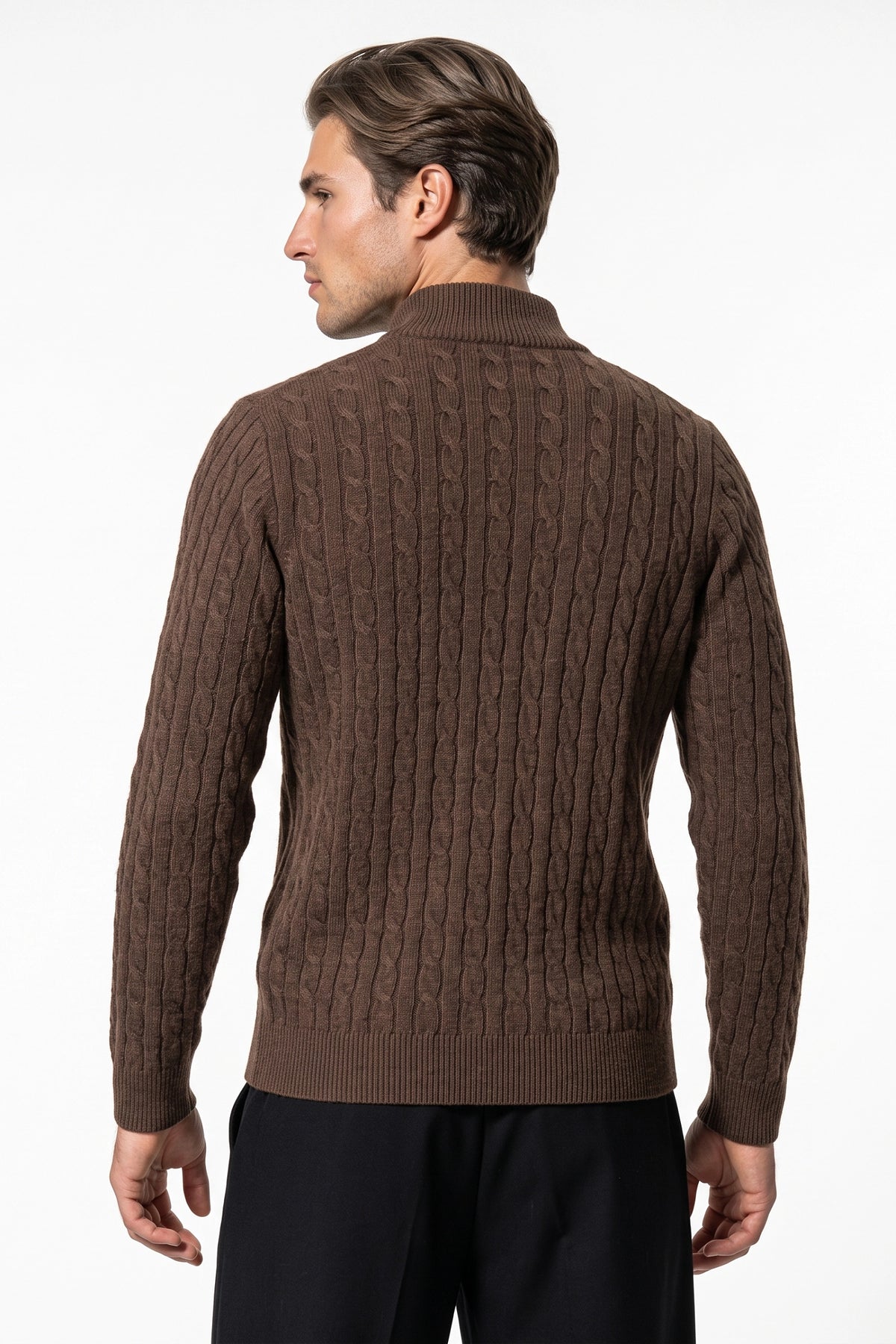 Men’s Winter Warm Quarter Zip Cable Knitted Jumper