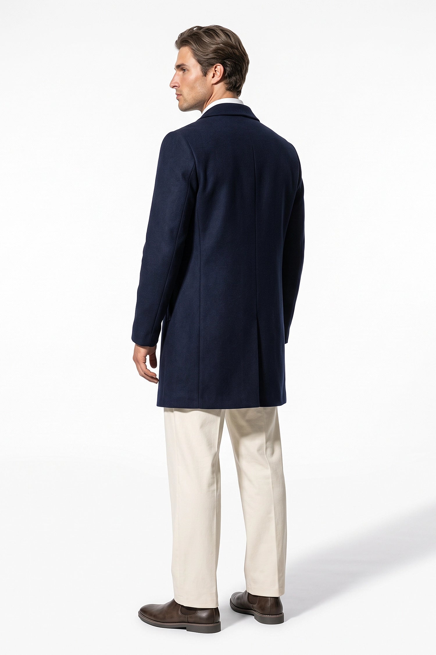 Men’s Winter Warm Longline Overcoat Single Breasted Notched Lapel