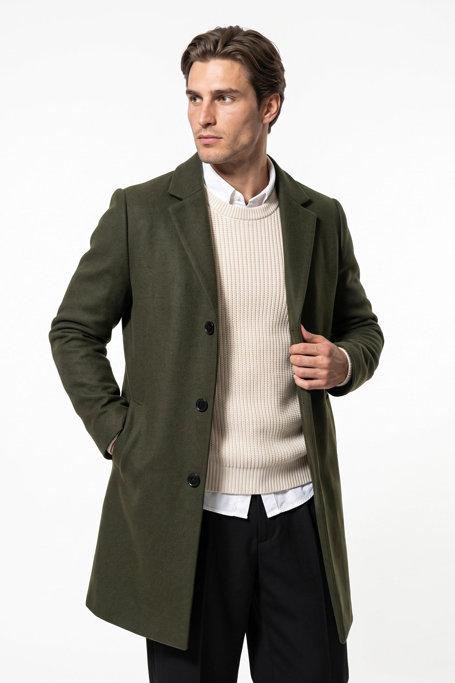 Men’s Winter Warm Longline Overcoat Single Breasted Notched Lapel