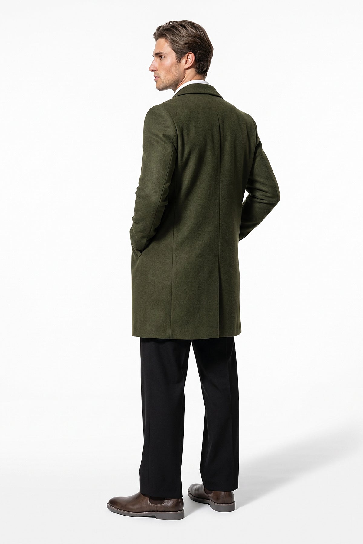 Men’s Winter Warm Longline Overcoat Single Breasted Notched Lapel