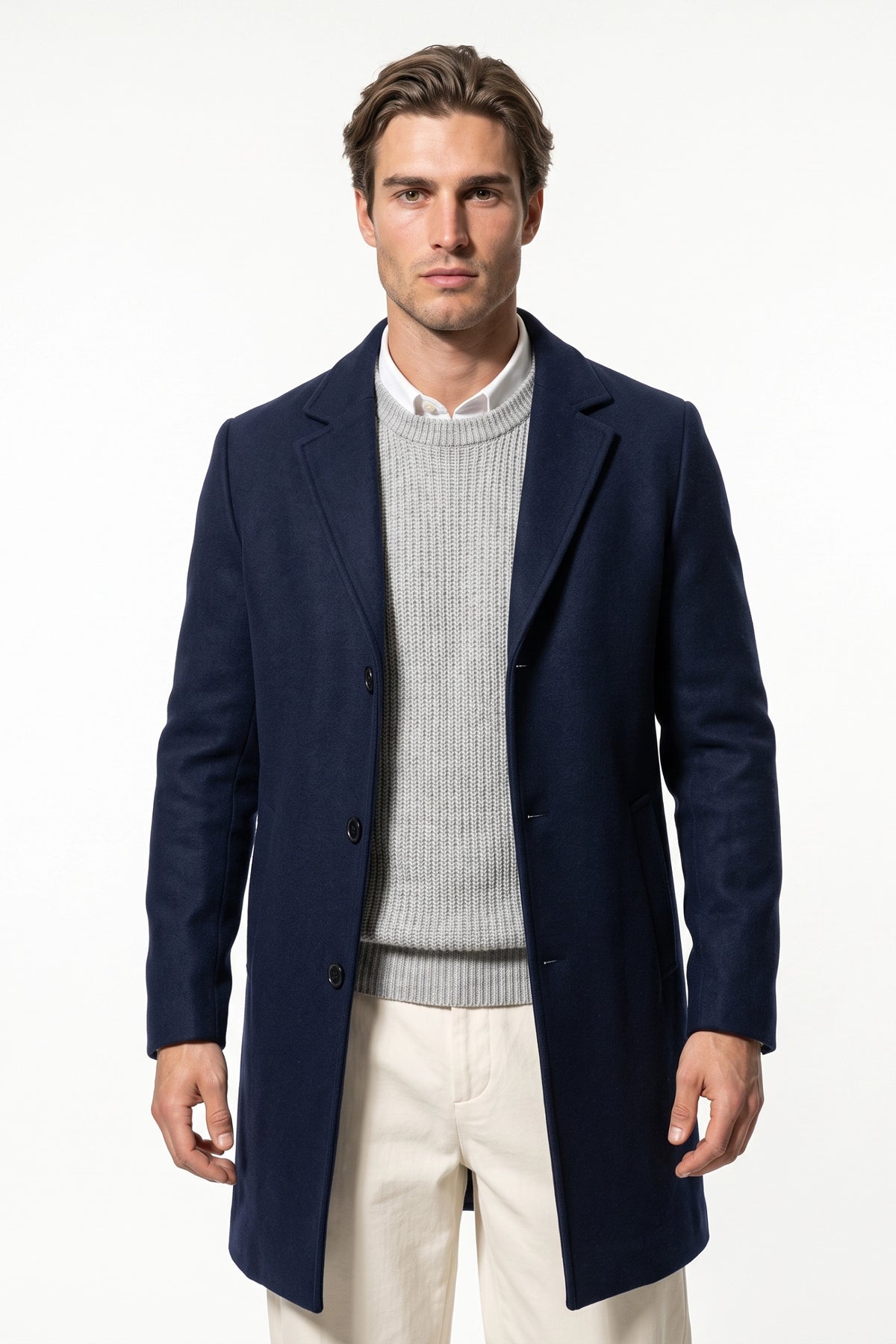 Men’s Winter Warm Longline Overcoat Single Breasted Notched Lapel