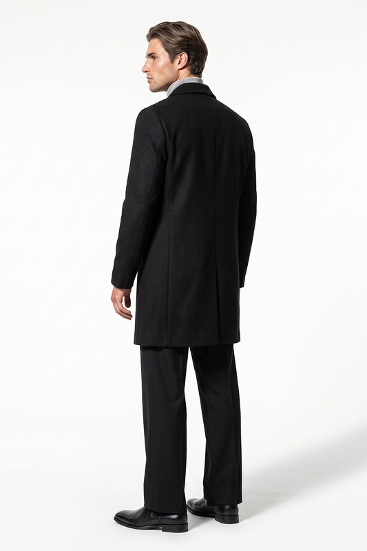 Men’s Winter Warm Longline Overcoat Single Breasted Notched Lapel