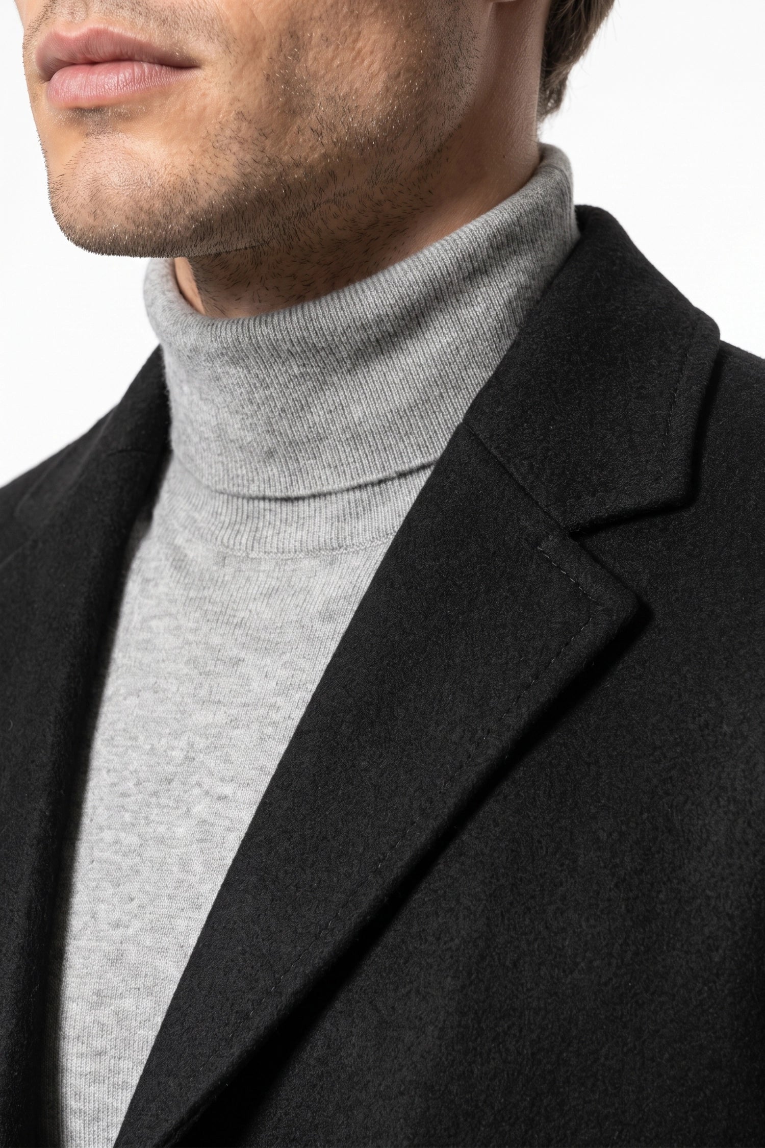 Men’s Winter Warm Longline Overcoat Single Breasted Notched Lapel