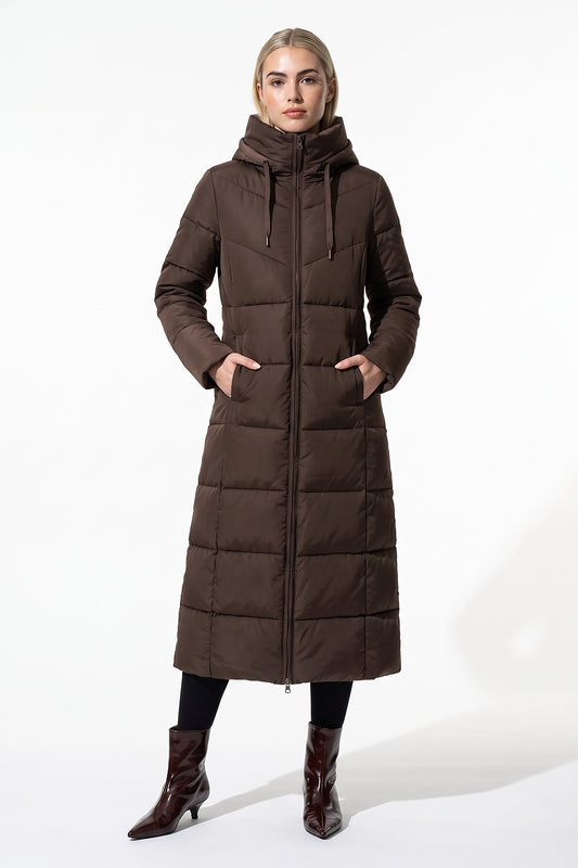 Women’s Winter Warm Longline Hooded Puffer Coat with High Collar