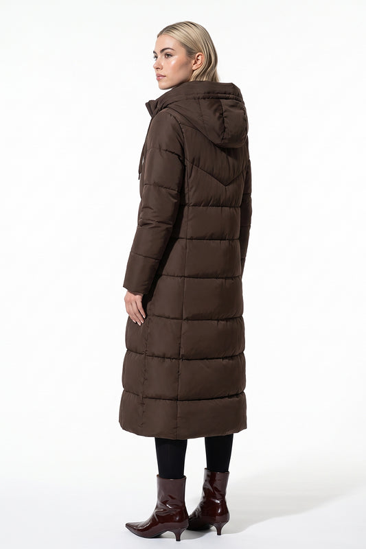 Women’s Winter Warm Longline Hooded Puffer Coat with High Collar