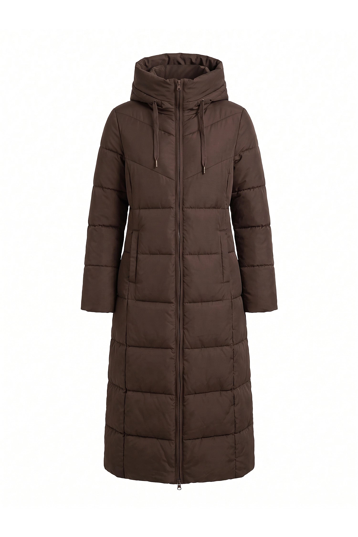 Women’s Winter Warm Longline Hooded Puffer Coat with High Collar