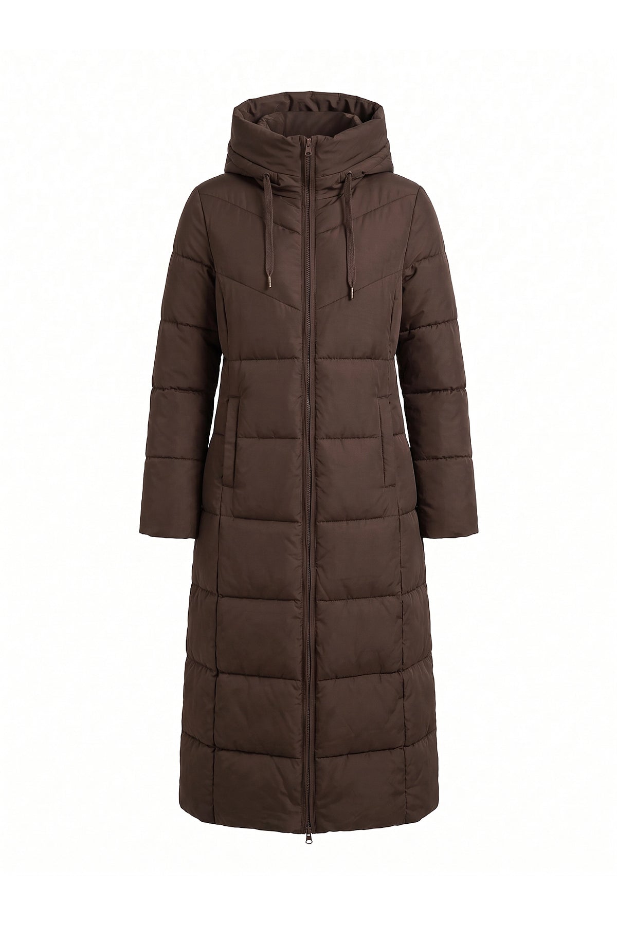 Women’s Winter Warm Longline Hooded Puffer Coat with High Collar
