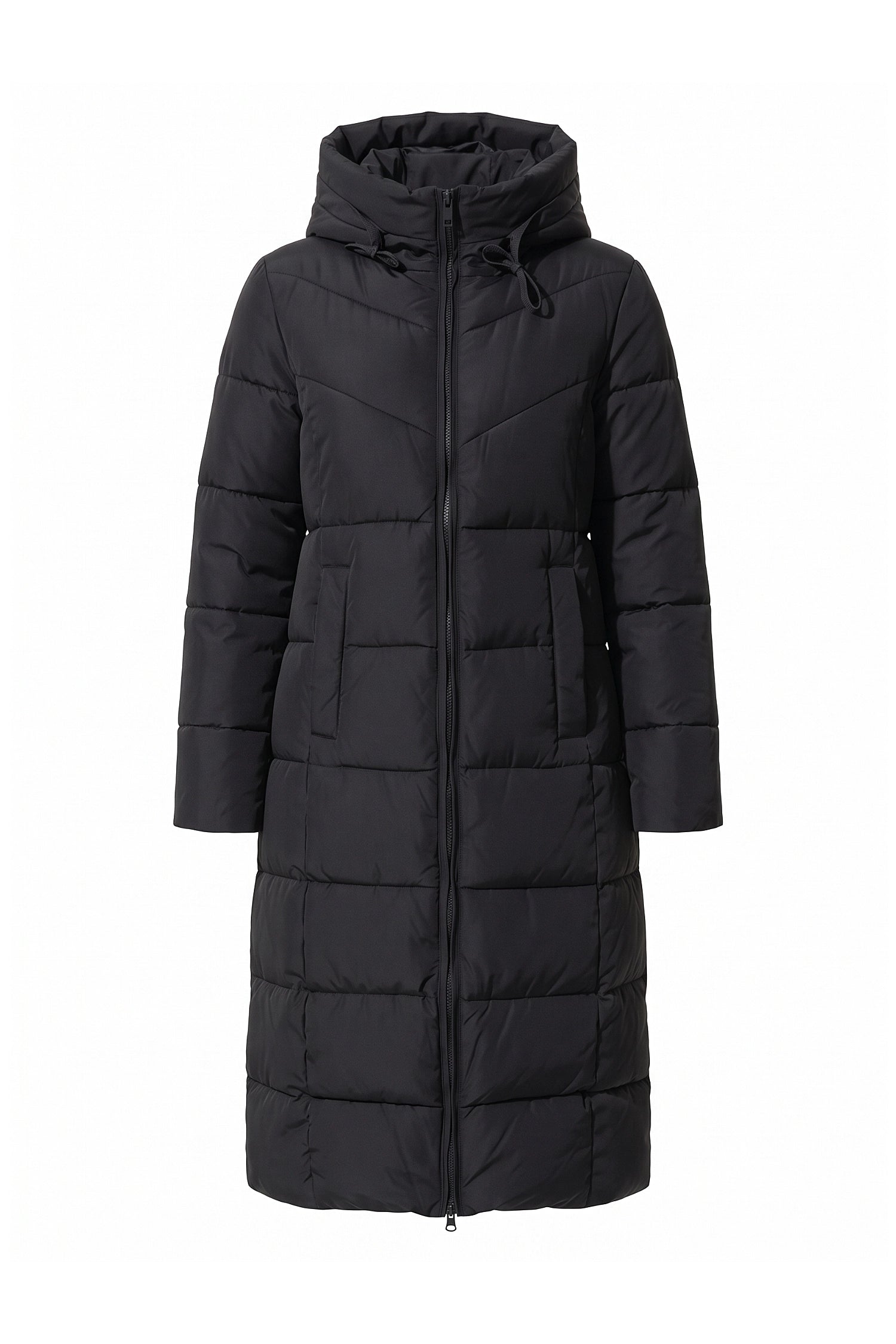Women’s Winter Warm Longline Hooded Puffer Coat with High Collar