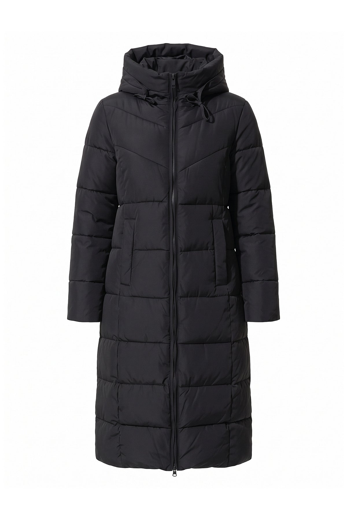 Women’s Winter Warm Longline Hooded Puffer Coat with High Collar