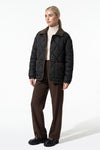 Women's Diamond Quilted Puffer Jacket with Corduroy Collar