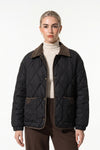 Women's Diamond Quilted Puffer Jacket with Corduroy Collar