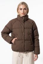 Women's Winter Warm Checked Padded Puffer Jacket with High Collar