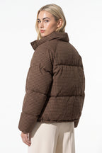 Women's Winter Warm Checked Padded Puffer Jacket with High Collar
