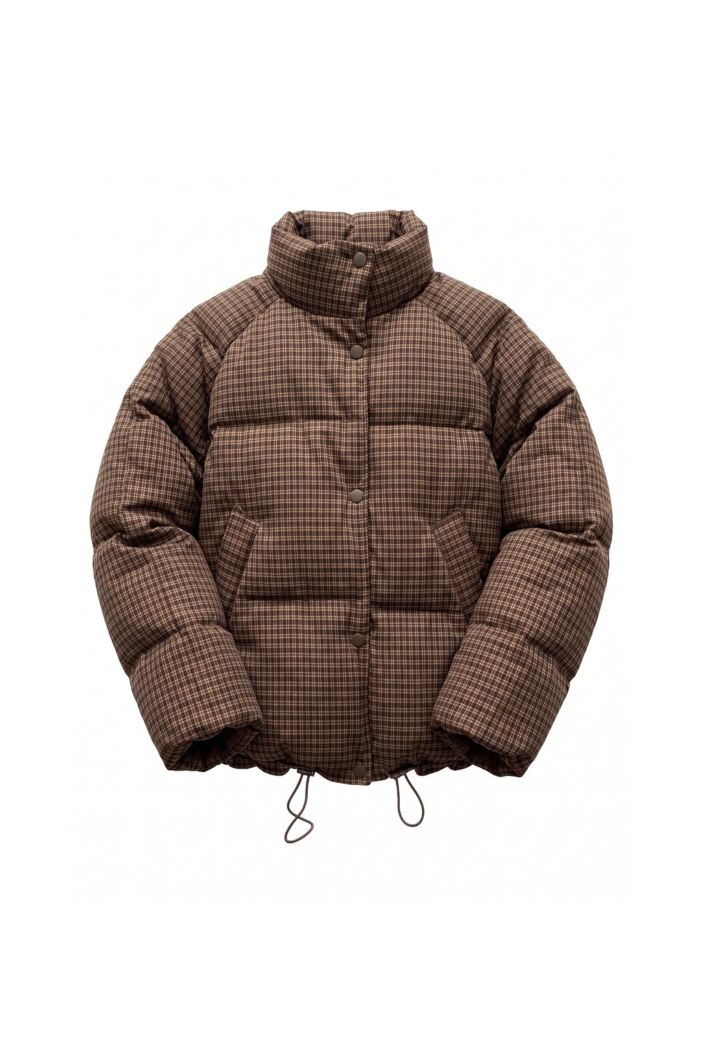 Women's Winter Warm Checked Padded Puffer Jacket with High Collar