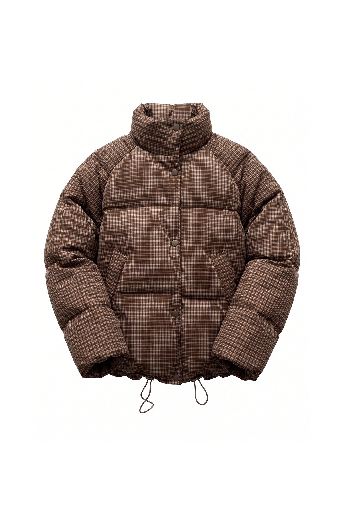 Women's Winter Warm Checked Padded Puffer Jacket with High Collar