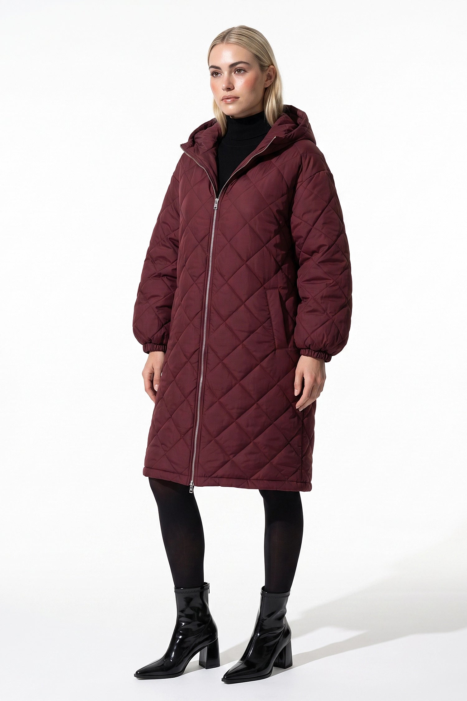 Women's Winter Warm Long Diamond Quilted Hooded Puffer Coat