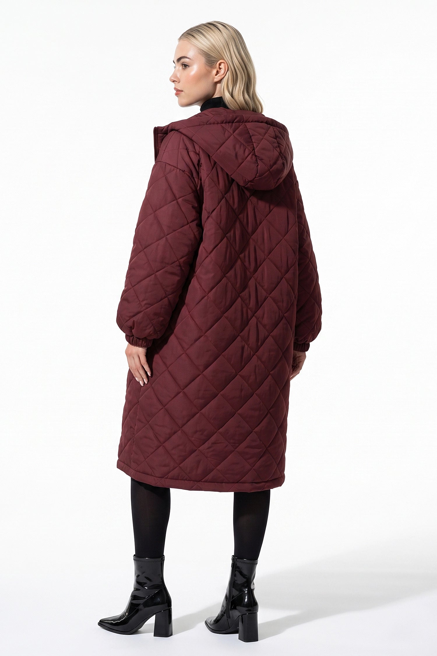 Women's Winter Warm Long Diamond Quilted Hooded Puffer Coat
