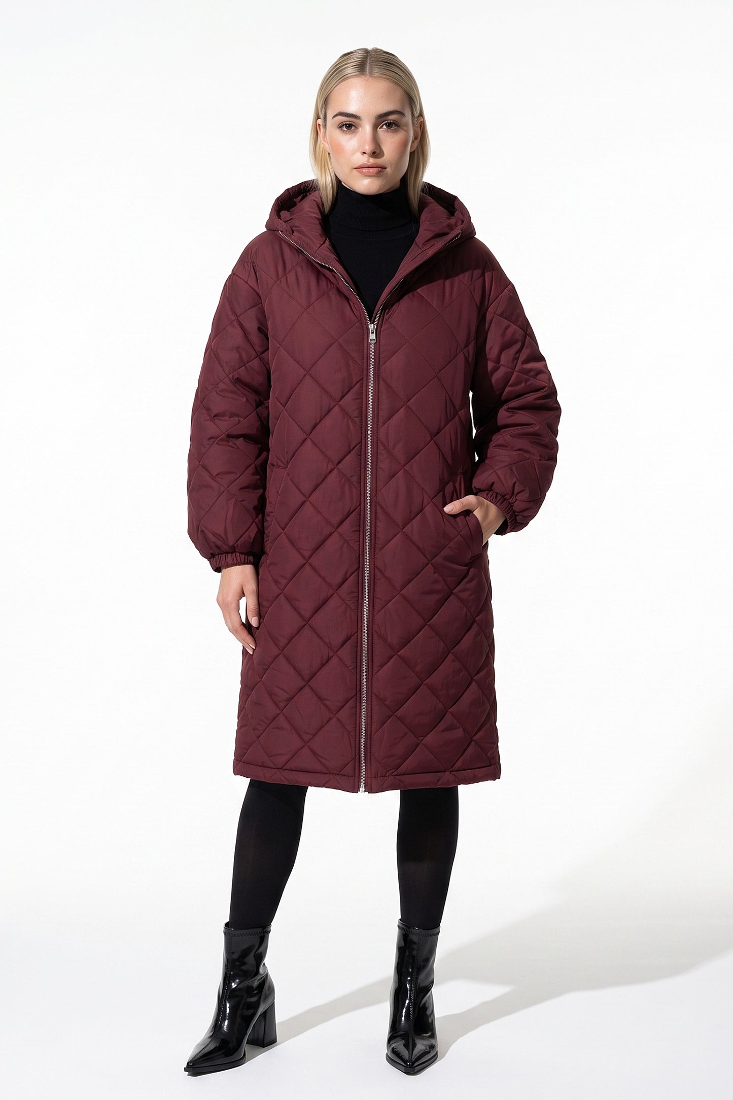 Women's Winter Warm Long Diamond Quilted Hooded Puffer Coat