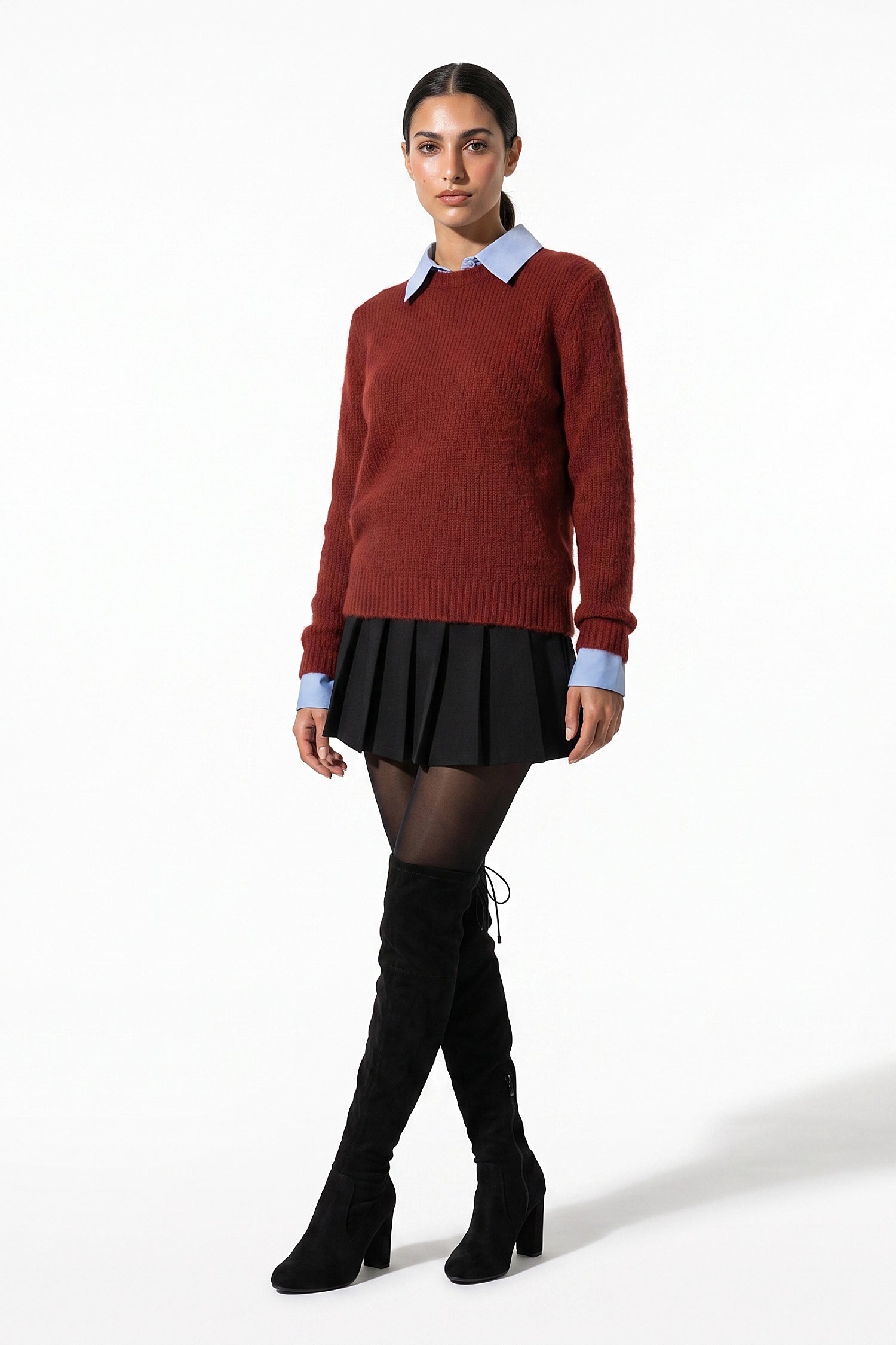 Women's Winter Warm Crew Neck Jumper with Layered Collar