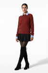 Women's Winter Warm Crew Neck Jumper with Layered Collar