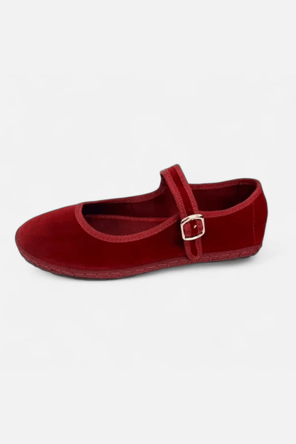 Caurelle | Hand-Stitched Red Cloth Ballet Flats – Effortless Elegance for Every Step