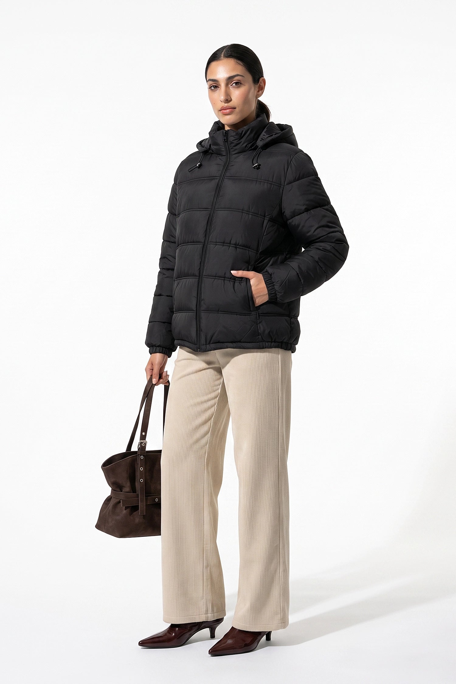 Women’s Winter Warm Hooded Black Puffer Jacket