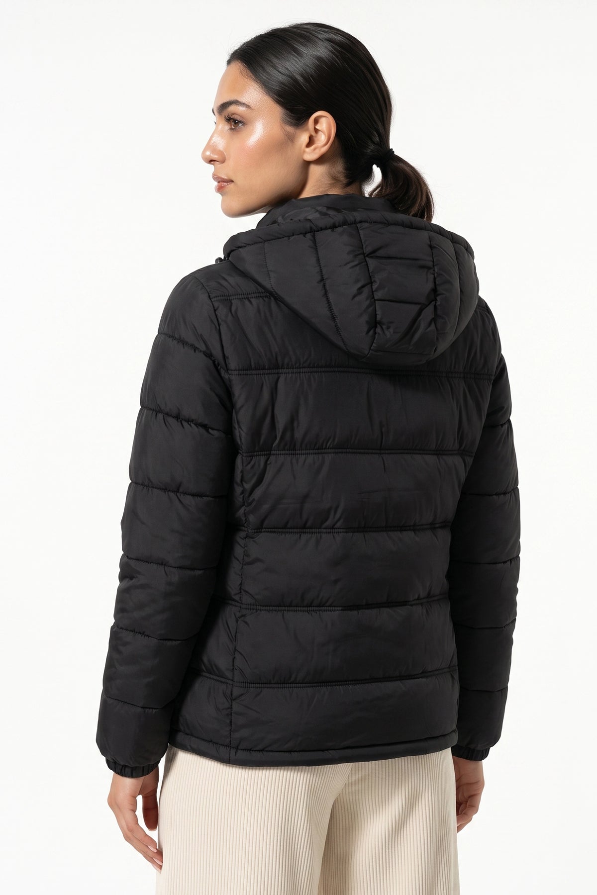 Women’s Winter Warm Hooded Black Puffer Jacket