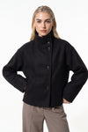 Women’s Winter Warm Short Wool Coat with Button Up High Collar