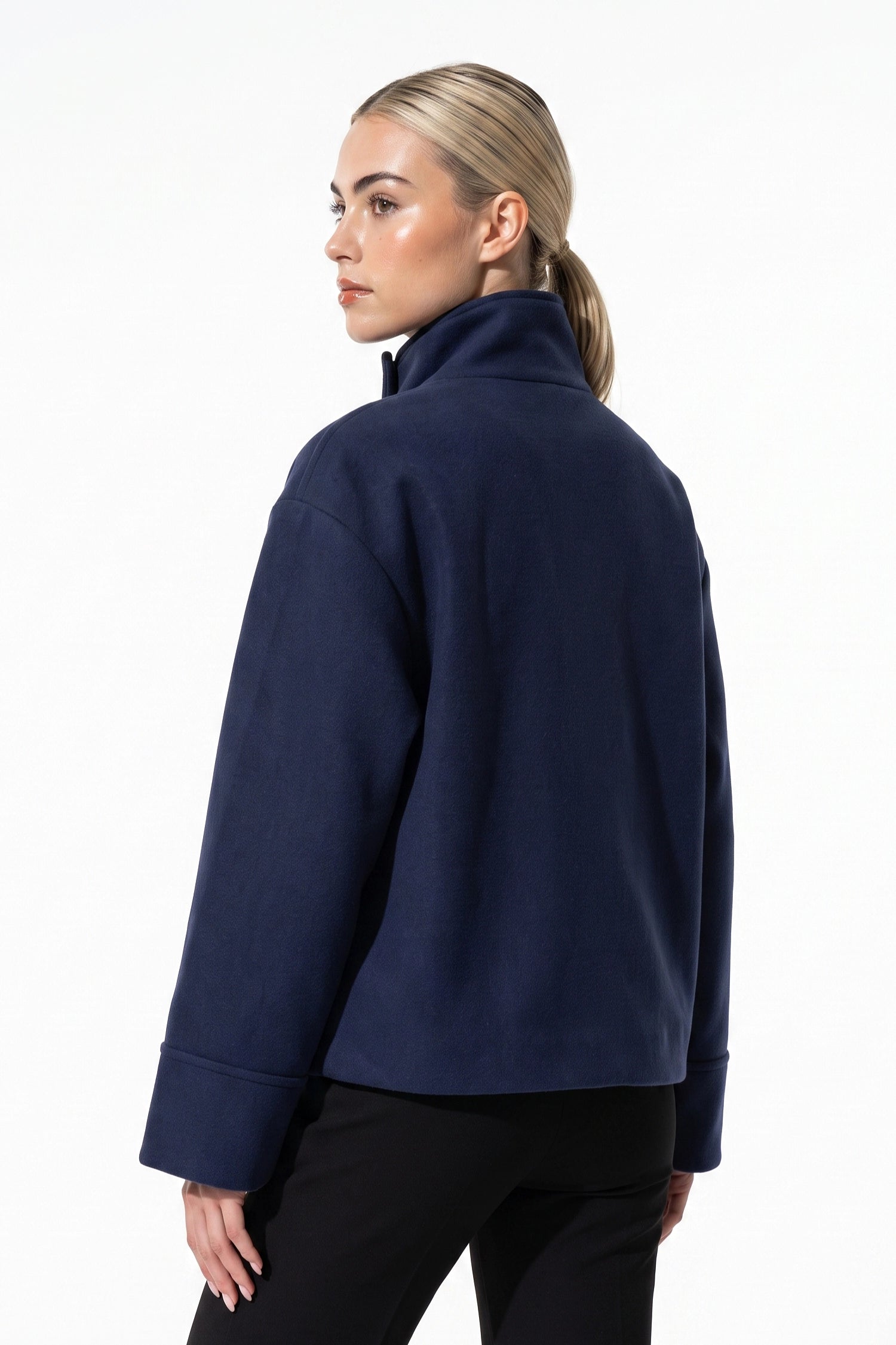 Women’s Winter Warm Short Wool Coat with Button Up High Collar