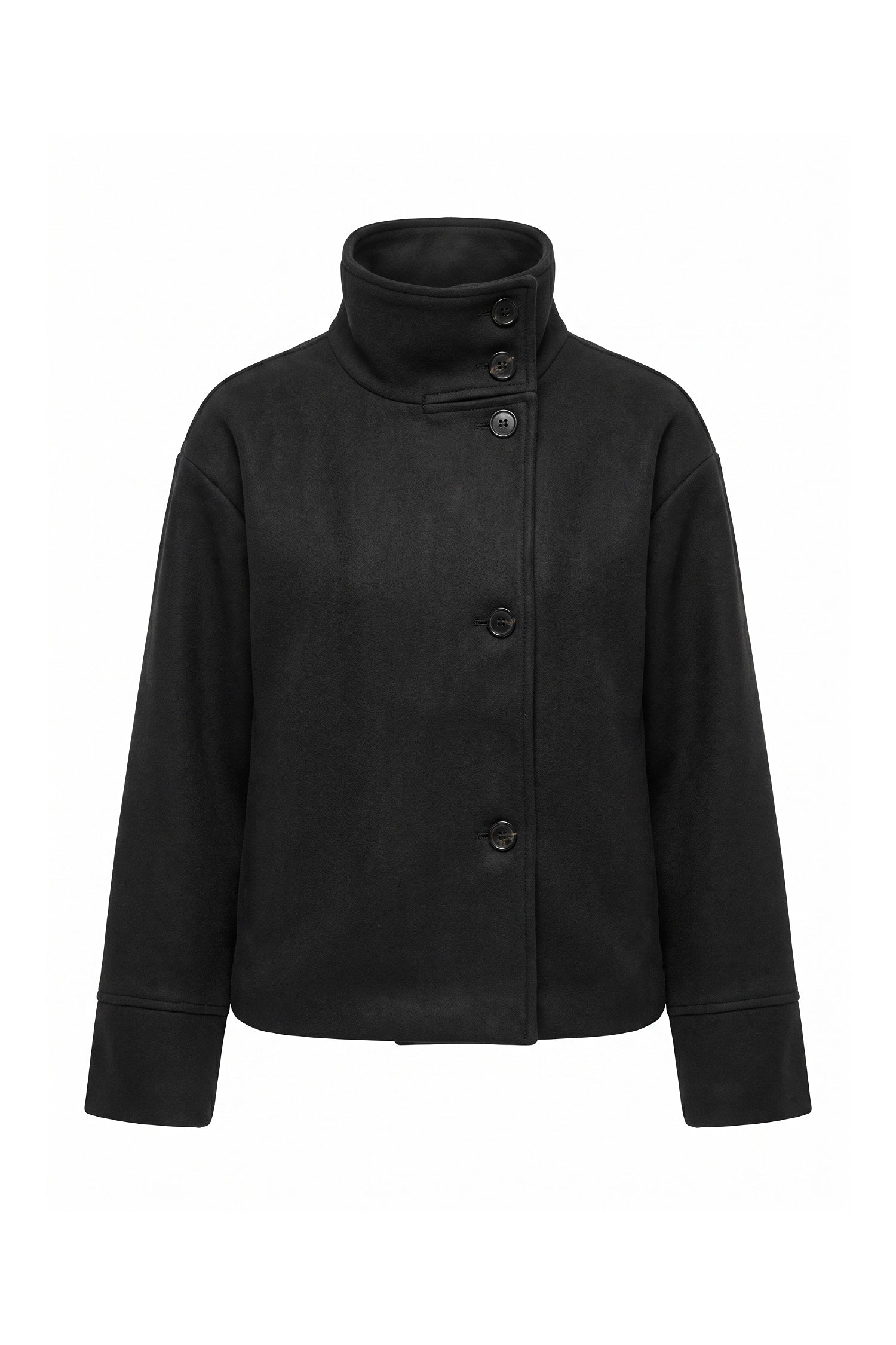 Women’s Winter Warm Short Wool Coat with Button Up High Collar