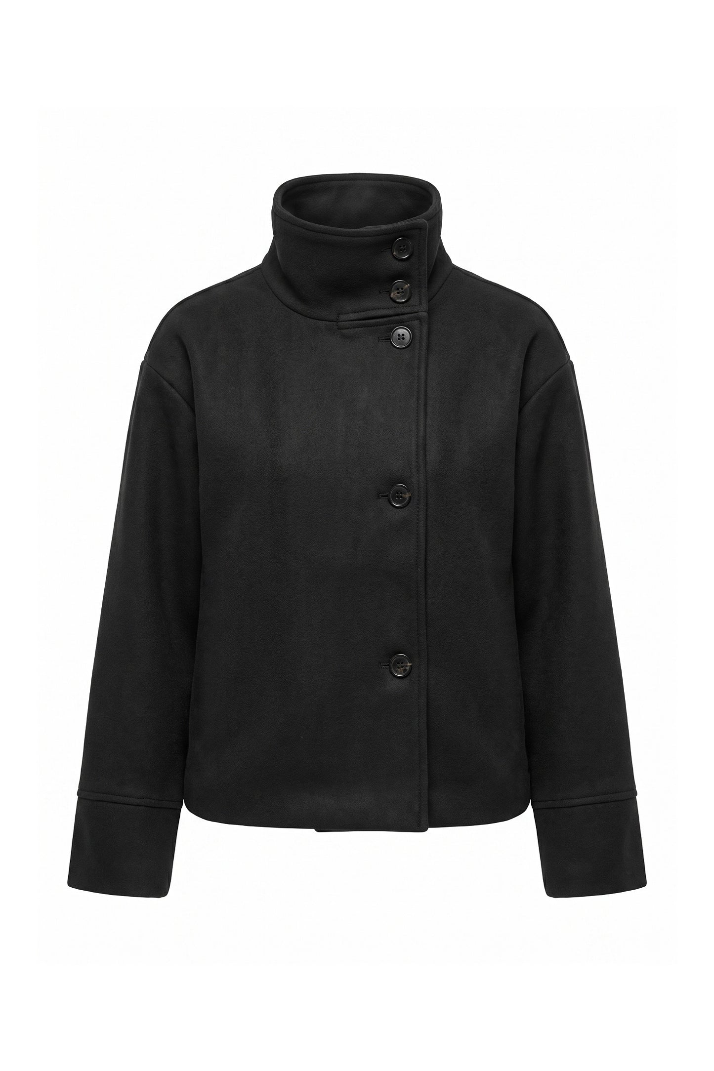 Women’s Winter Warm Short Wool Coat with Button Up High Collar