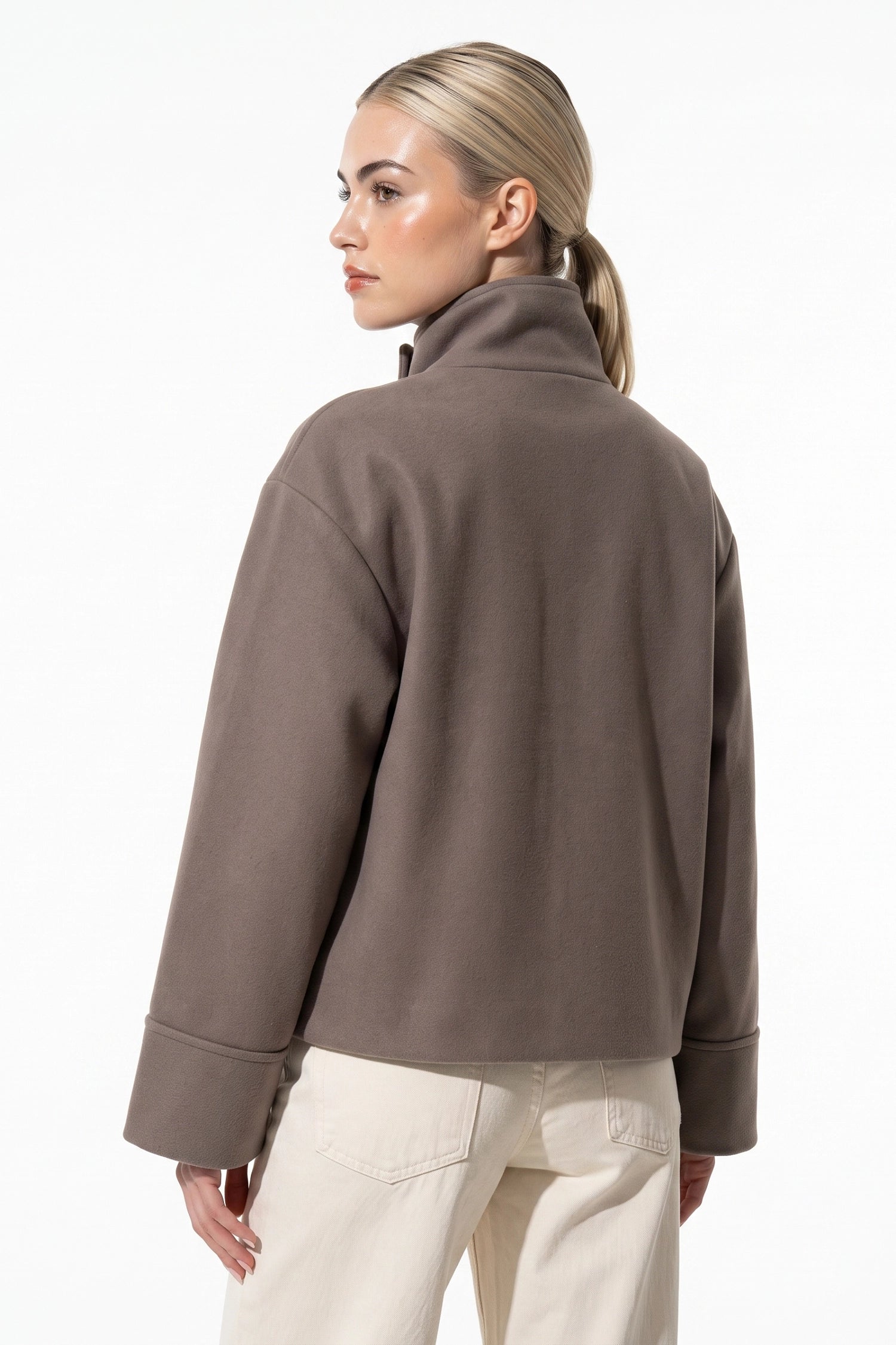 Women’s Winter Warm Short Wool Coat with Button Up High Collar