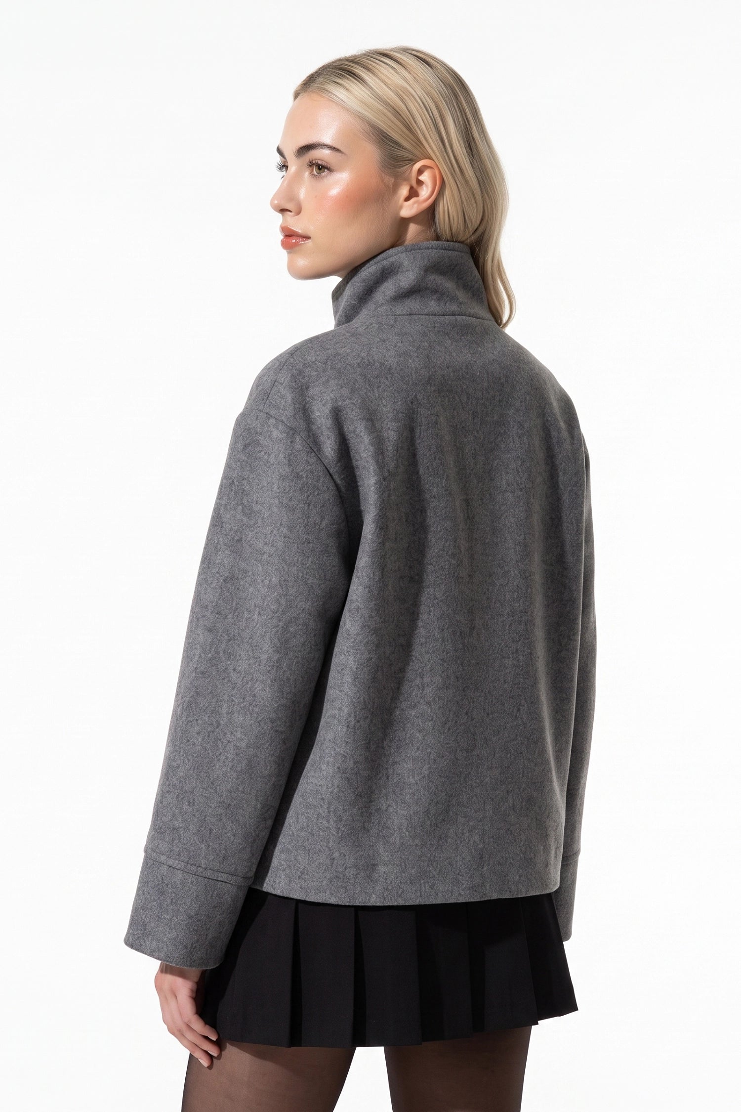 Women’s Winter Warm Short Wool Coat with Button Up High Collar