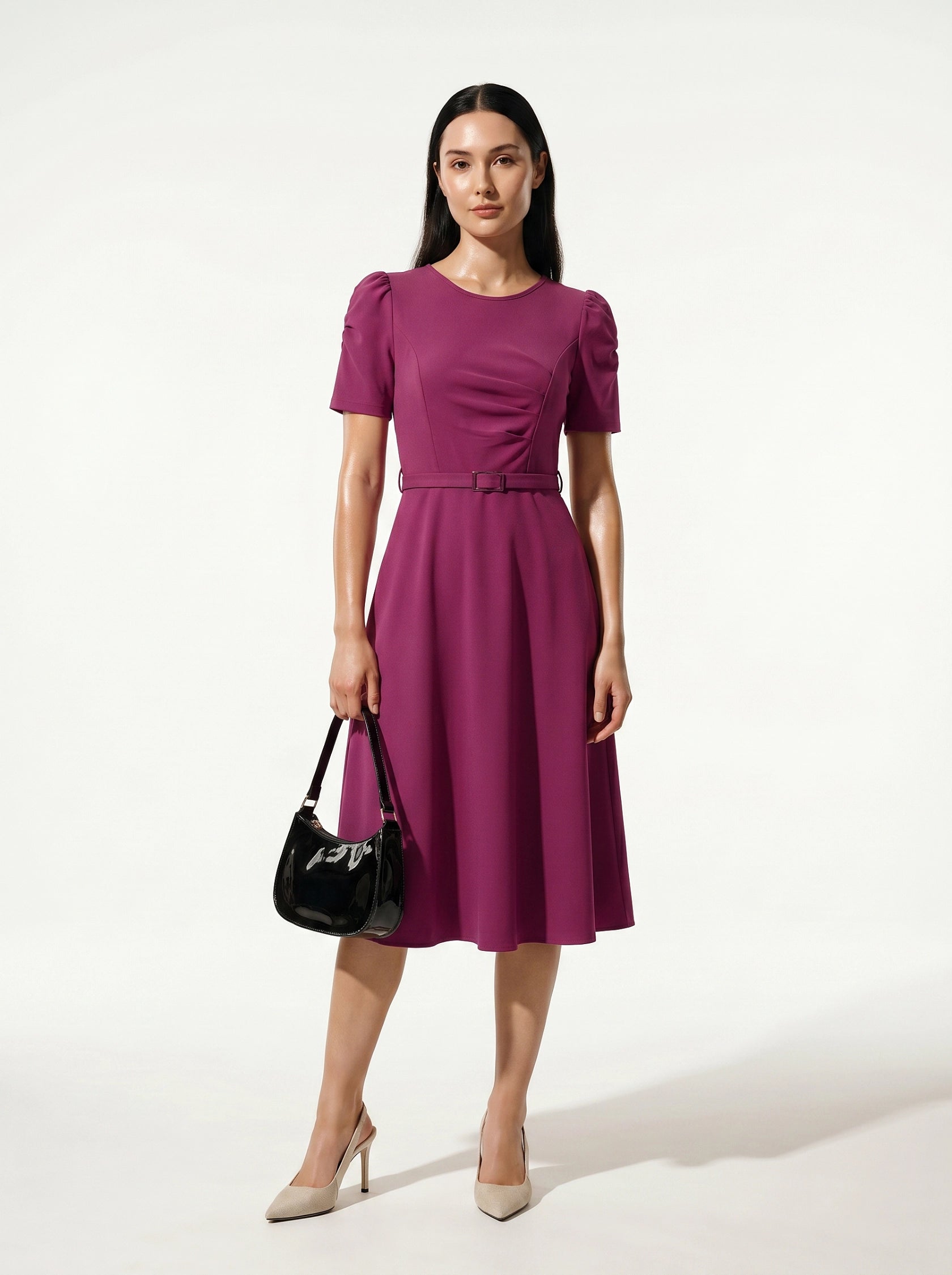 Caurelle | Elegant Summer Midi Dress with Waist Belt