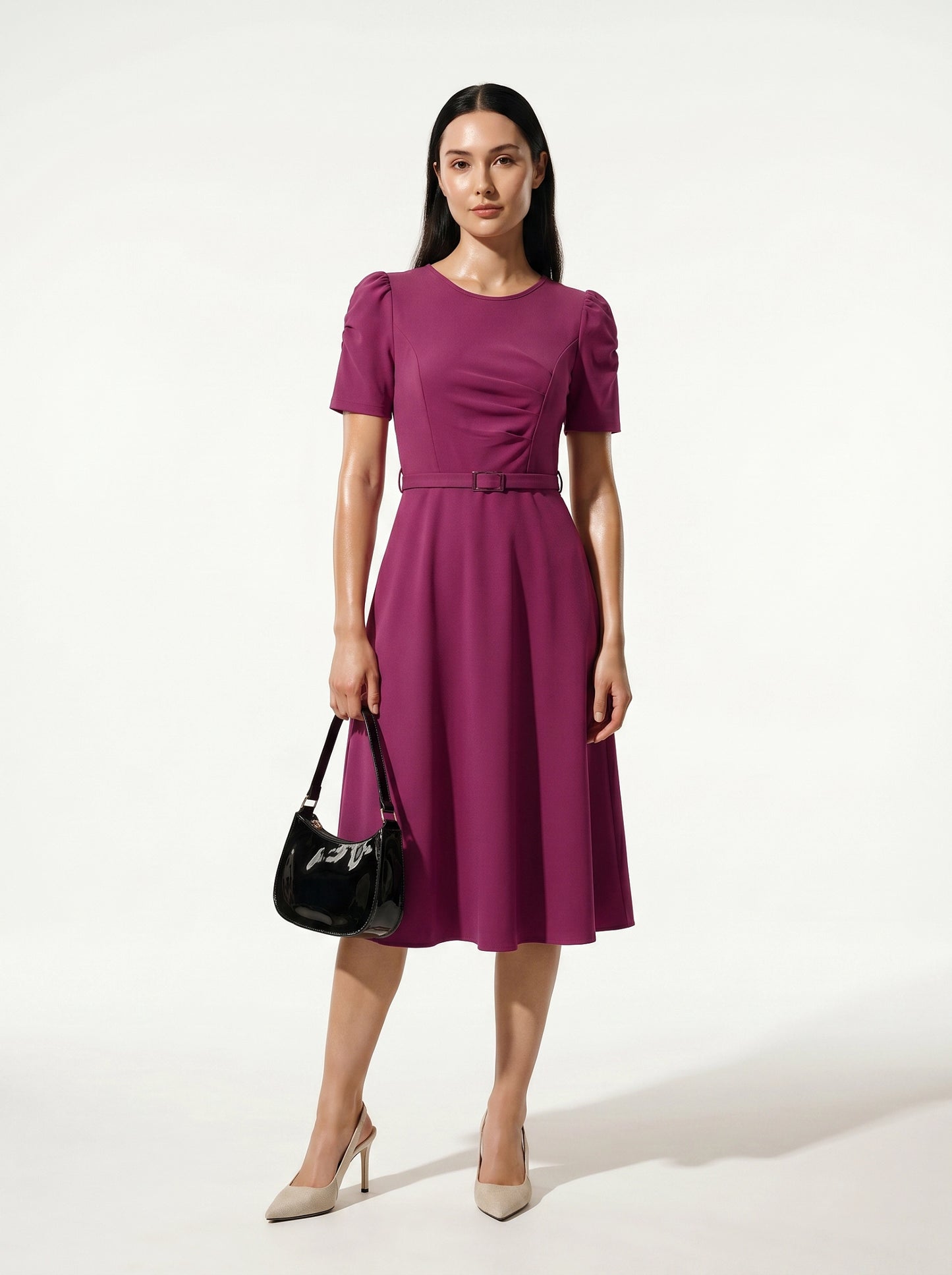 Caurelle | Elegant Summer Midi Dress with Waist Belt