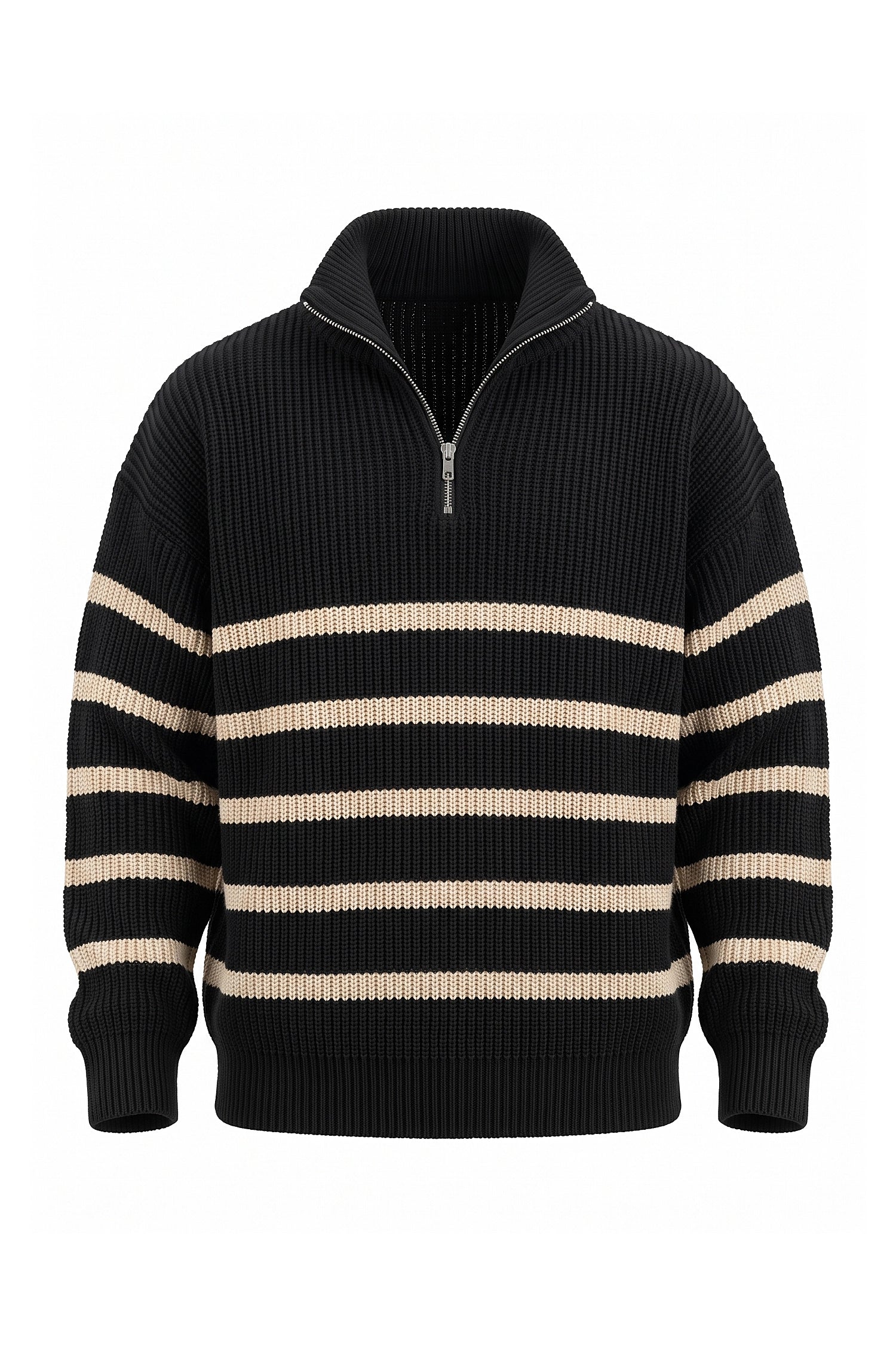 Men's Winter Comfortable Striped Rib Knit Quarter Zip Jumper
