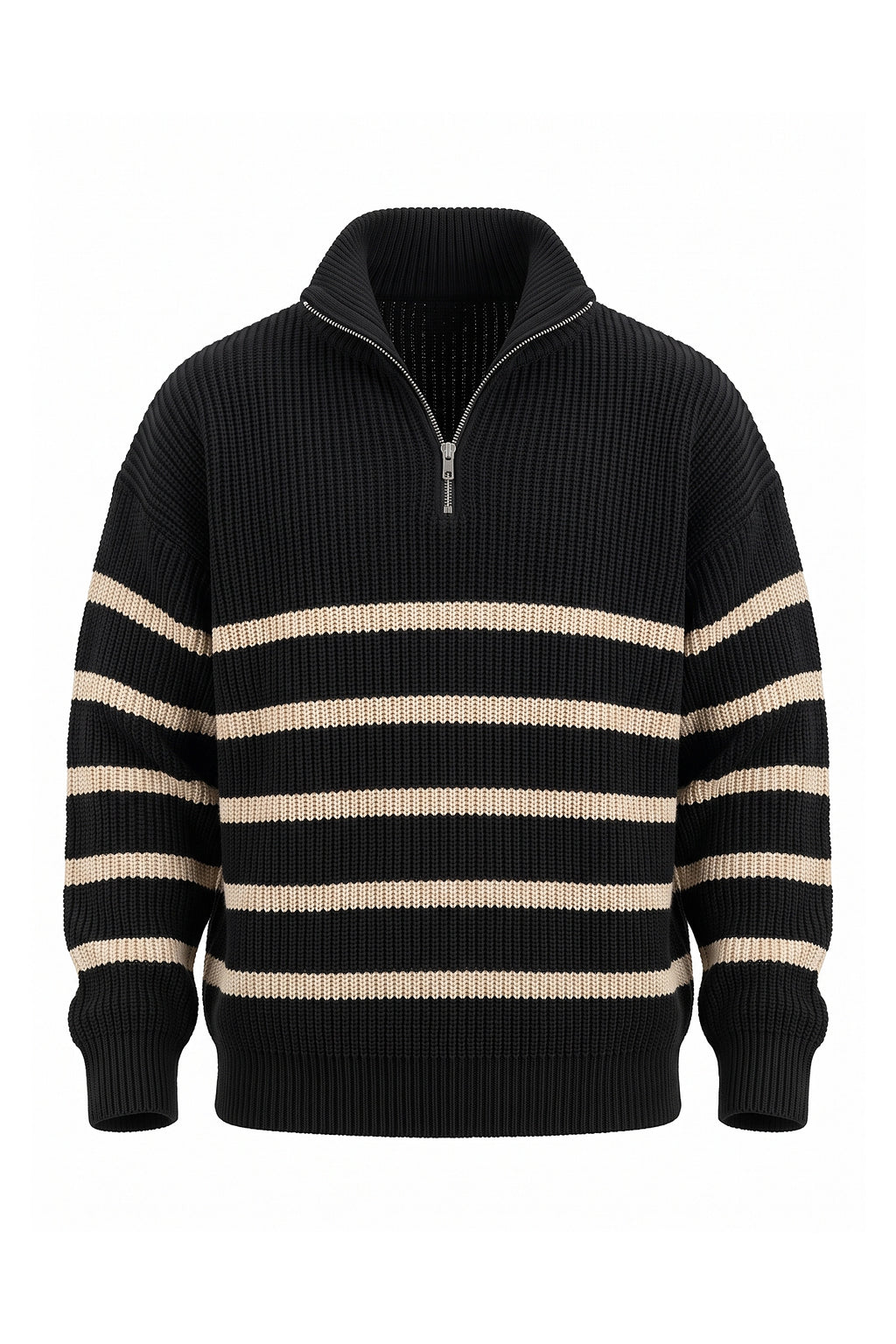 Men's Winter Comfortable Striped Rib Knit Quarter Zip Jumper