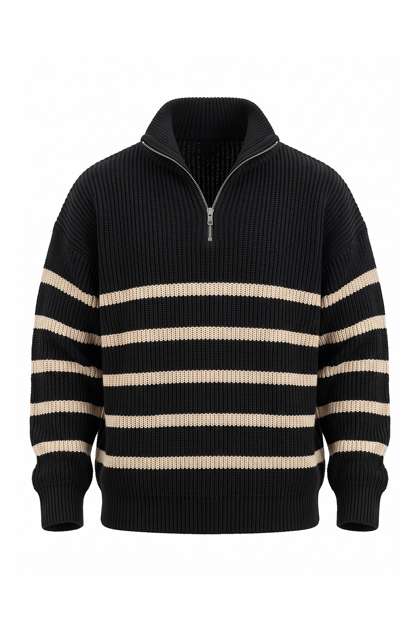 Men's Winter Comfortable Striped Rib Knit Quarter Zip Jumper