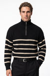 Men's Winter Comfortable Striped Rib Knit Quarter Zip Jumper