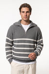 Men's Winter Comfortable Striped Rib Knit Quarter Zip Jumper