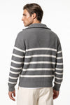 Men's Winter Comfortable Striped Rib Knit Quarter Zip Jumper