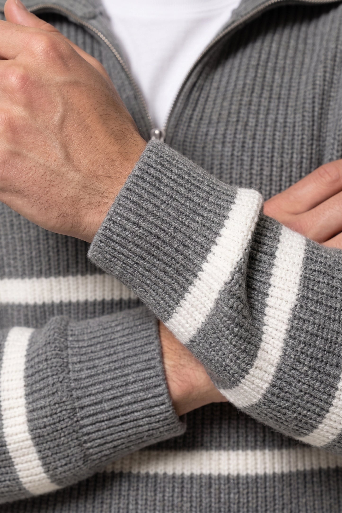 Men's Winter Comfortable Striped Rib Knit Quarter Zip Jumper