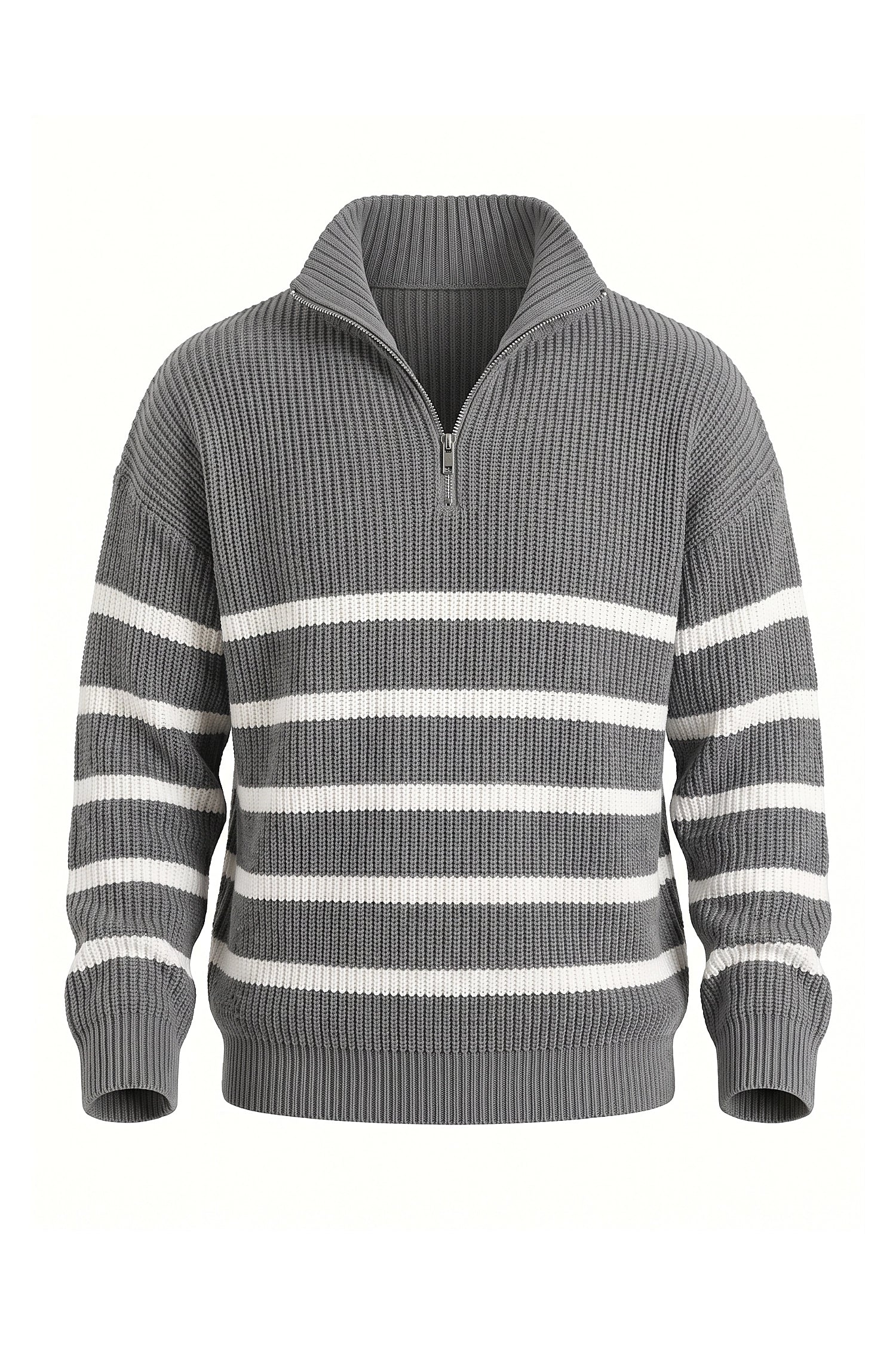 Men's Winter Comfortable Striped Rib Knit Quarter Zip Jumper
