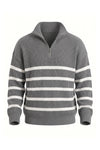 Men's Winter Comfortable Striped Rib Knit Quarter Zip Jumper